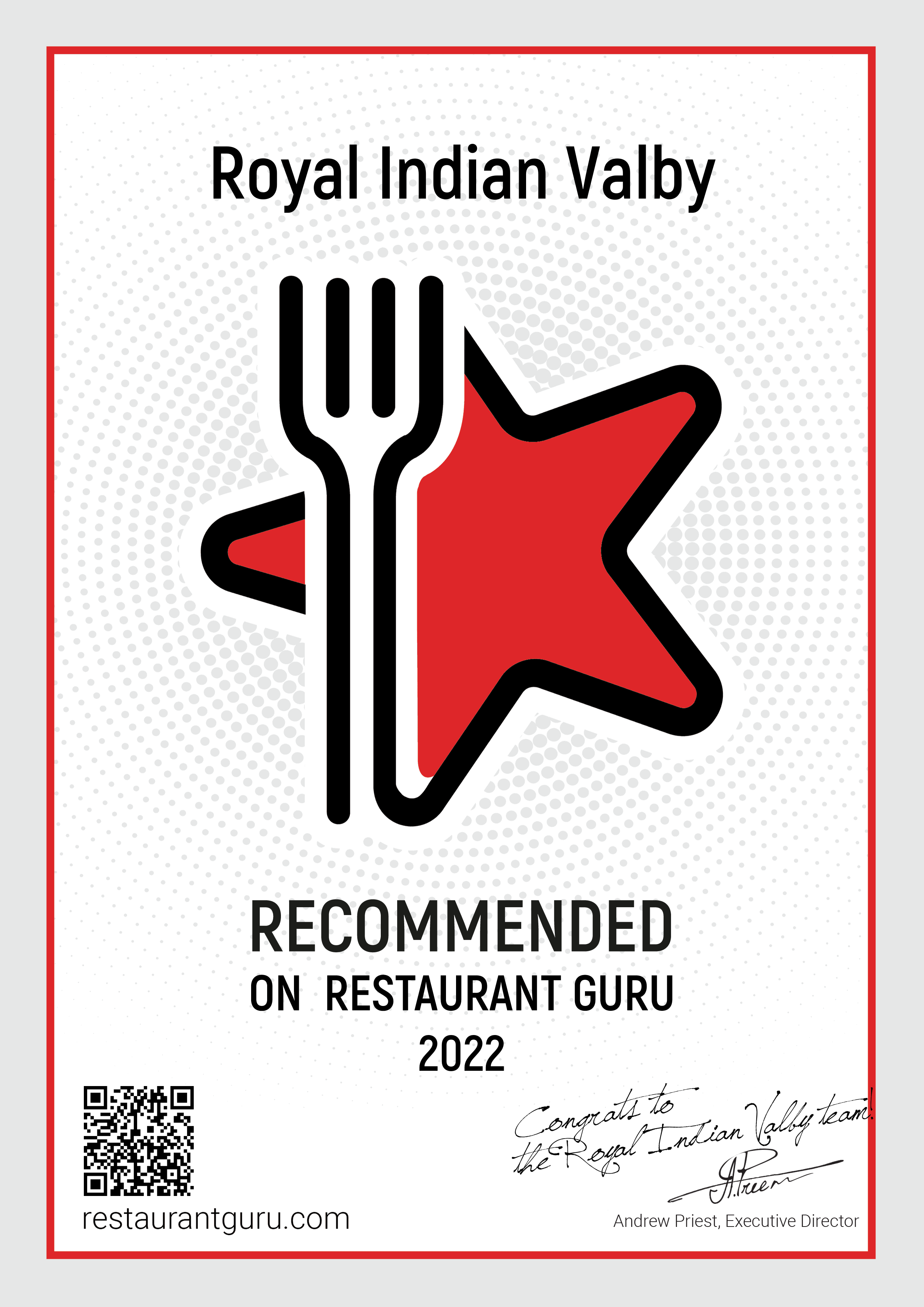 Restaurant Guru certifikat Royal Indian